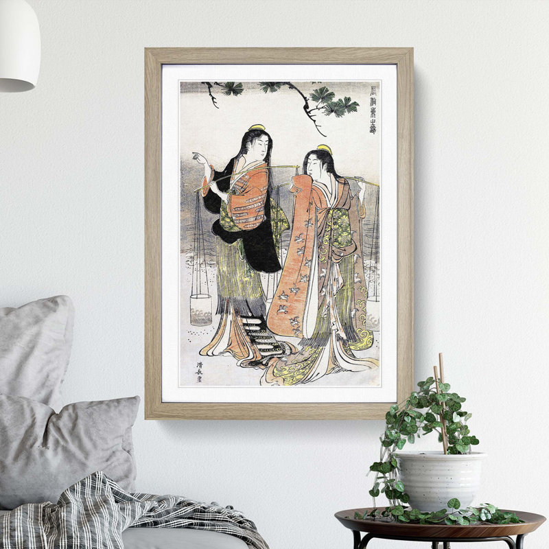 Maidens of Suma by Torii Kiyonaga - Picture Frame Painting Print, 36cm H x 27cm W x 2cm D, Oak Framed