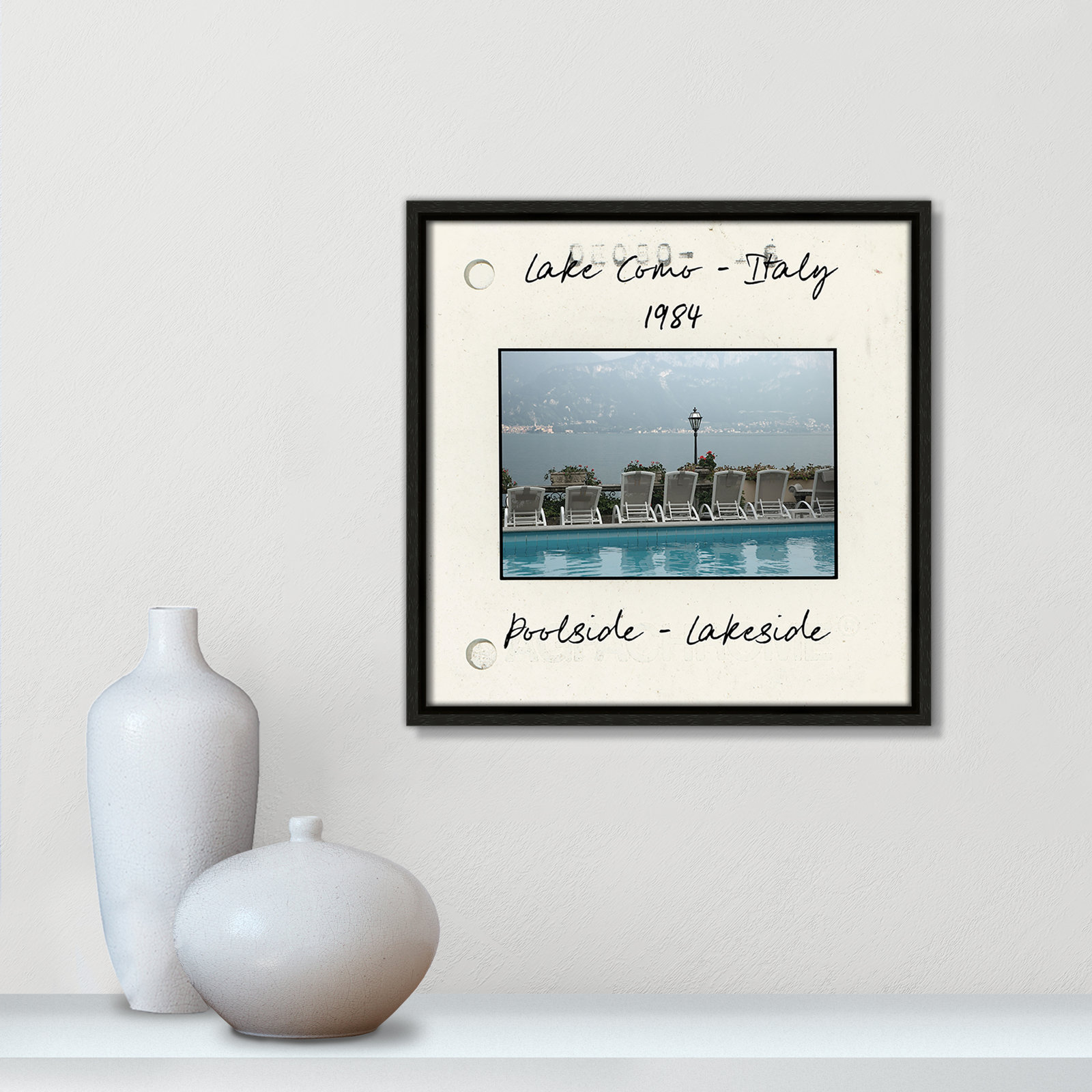 Travel Slide Collection "Lake Como, Italy" Print, Espresso Floater Framed Canvas, 13.5" H x 13.5" W x 2" D