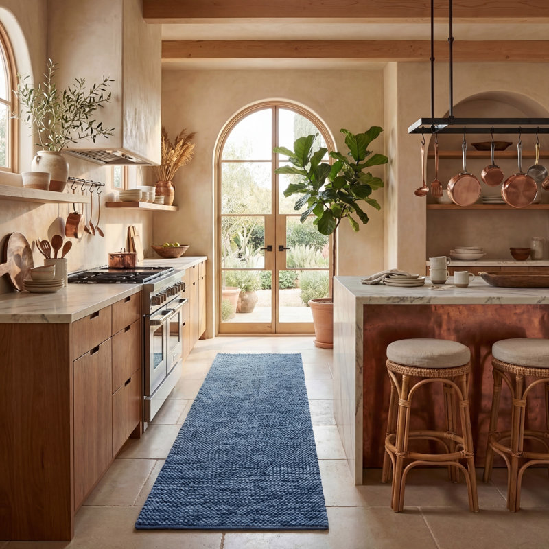 Heiser 425 Handwoven Wool/Cotton/Polyester No Pattern Indoor Use Only Rug in Navy/Blue, Runner 2'3" x 9'