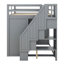Lit mezzanine double avec garde-robes et tiroirs de rangement, lit mezzanine en bois avec escalier et armoires de rangement-399498030