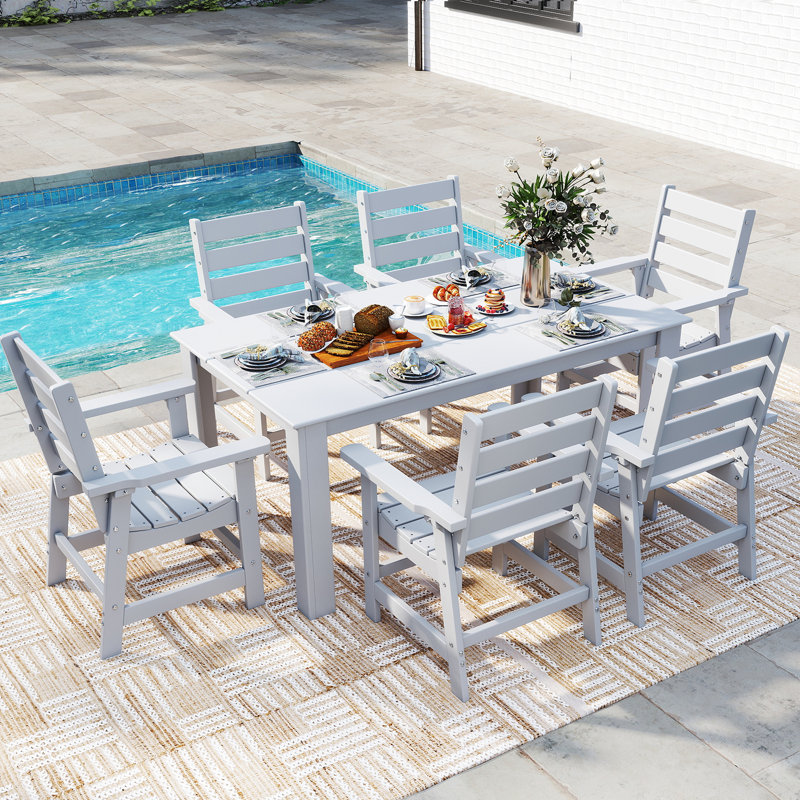 Ensemble repas d'extérieur 7 pièces toutes saisons, Blanc