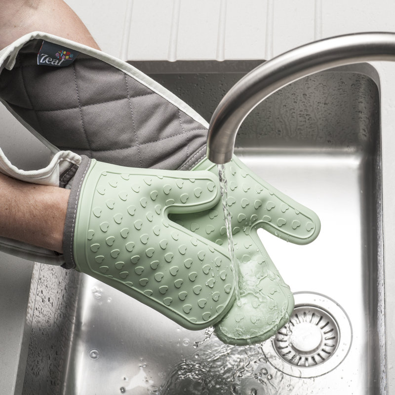 Silicone Double Oven Gloves, Sage Green