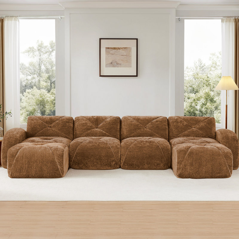 Canapé en forme de U sans os, conception capitonnée, fond en éponge haute densité 32D, conception antidérapante, aucun assemblage requis, combinaison libre, repose-pieds amovibles pour le salon, cinéma maison