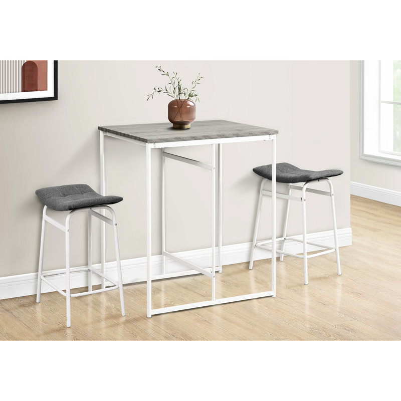 Table rectangulaire contemporaine de 32 po, hauteur de comptoir, stratifié gris, support de pieds en métal blanc fiable, texture de stratifié de salle à manger à hauteur de cuisine, pieds