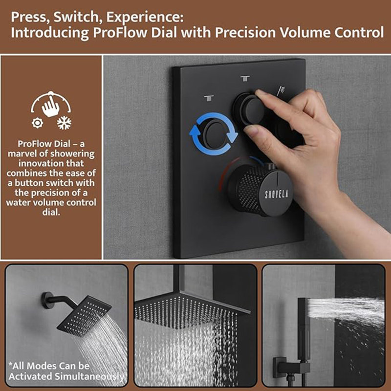 Système de robinet de douche thermostatique, pomme de douche à double effet de pluie haute pression au plafond avec valve brute