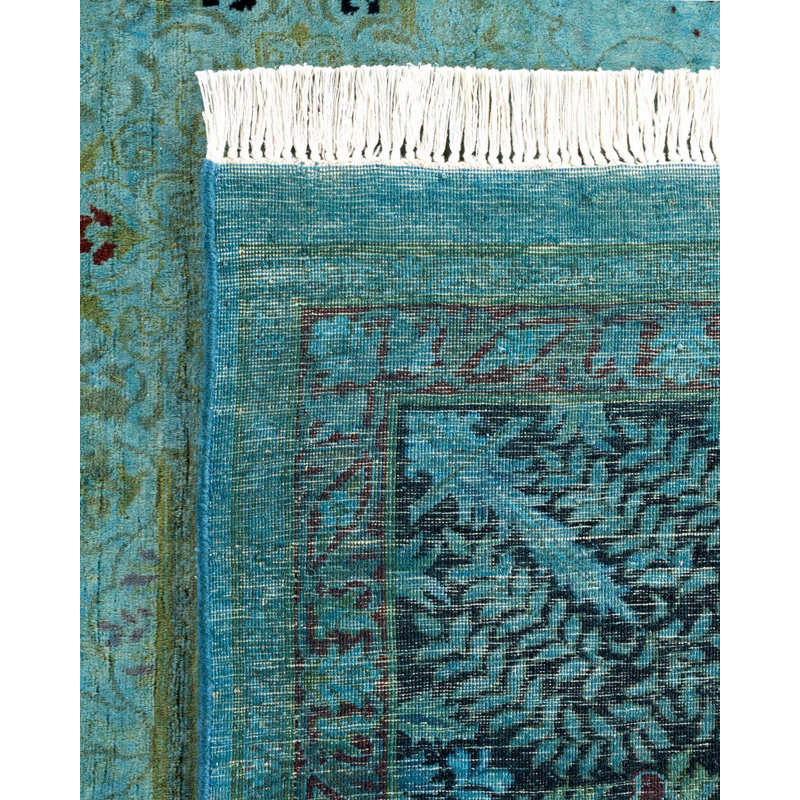 Tapis bleu noué à la main de conception unique Chimel