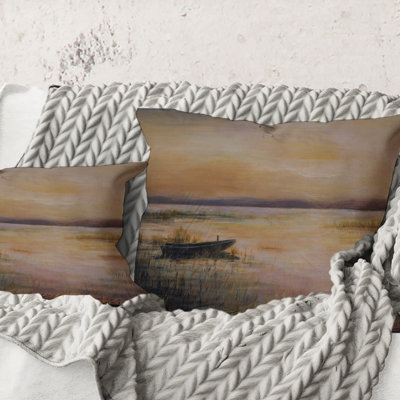 Square,Pastel Sunset Over The Lake - Nautical & Coastal Printed Throw Pillow