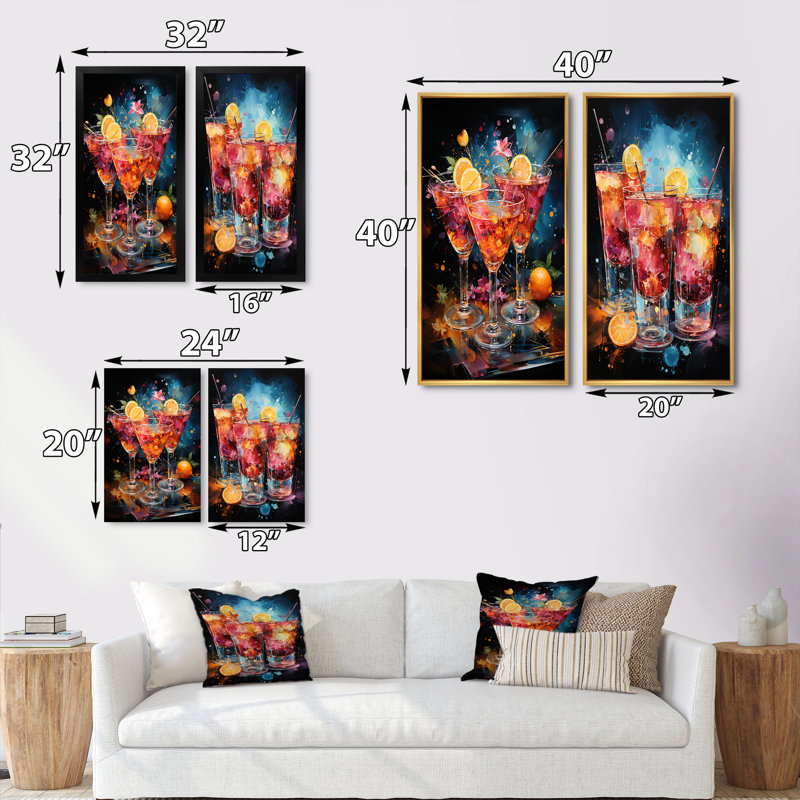 «Cocktail Confetti» - 2 pièces, Toile tendue, H 40 po x l 40 po
