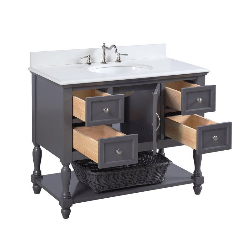 Ensemble de meuble-lavabo simple 42 po Hampton, Gris marine, Quartz