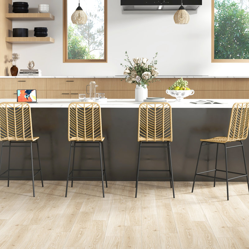 Tabourets de bar 4, chaises de cuisine à hauteur de comptoir de 26 po, siège et dossier jaunes pour zone d'assurance Airy, repose-pieds robuste en acier 4, Island Delight,