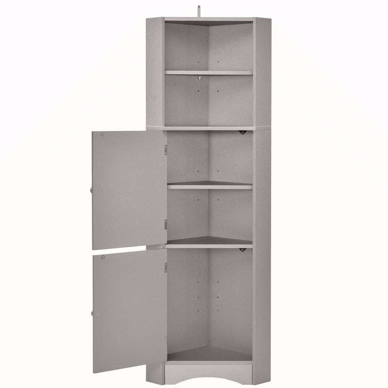 Freestanding Corner Storage Cabinet For Bathroom Living Room, Light Gray