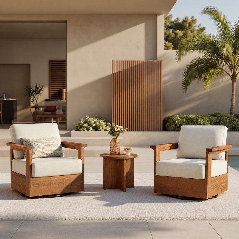 Solid Wood Swivel Patio Conversation Set