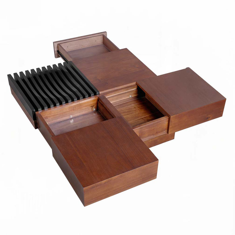 TABLE DE CAFÉ RANGÉE EN BOIS D'ACACIA, DE BRUN ET DE NOIR