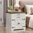 Farmhouse End Table with Charging Station, 24'' Sofa Side Table with 2 Drawers and Barn Door, Large Rustic Wooden Square Nightstand for Bedroom, Living Room-756495573
