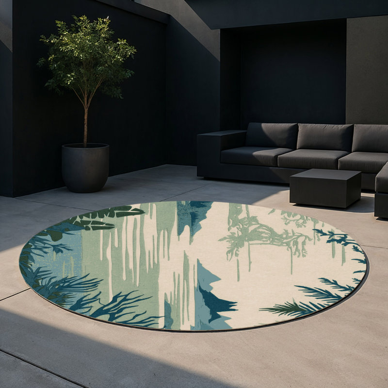 Serene Glyphs Indoor And Outdoor Area Rug, Round 5'