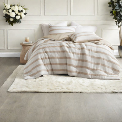 Ensemble de literie 3 pièces de qualité supérieure, édredon rayé teint en polyester pour un intérieur moderne