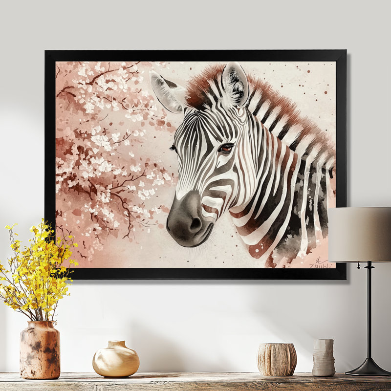 Zebra Tranquility Expression - impression murale zébrée, Reproduction encadrée d'une seule photo sans pass, H 30 po x l 40 po