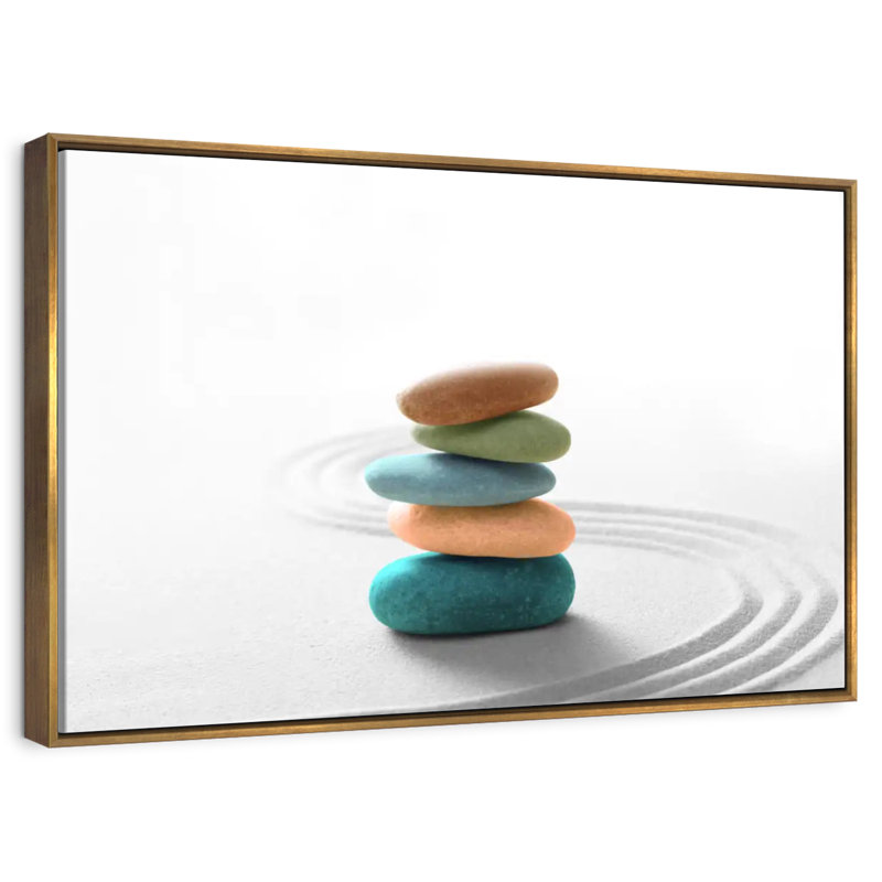 Colourful Zen Stones, 25" X 17", Floating Frame Gold