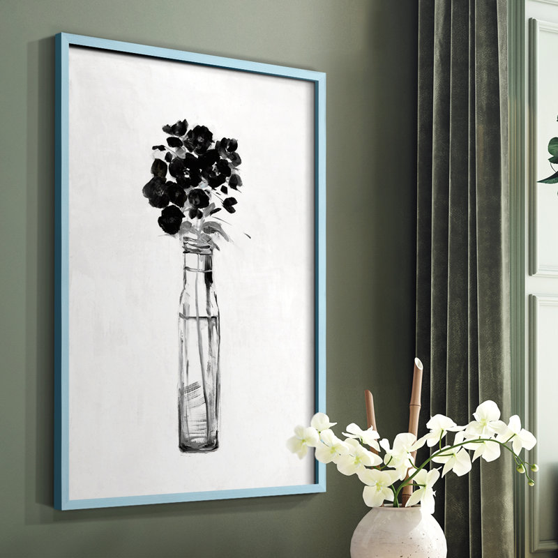 Black & White Sophisticated Floral I Framed Print - Solid Wood, 10" H x 8" W, Blue