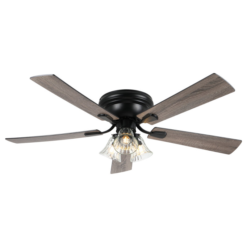Ventilateur de plafond encastré noir 52 po avec 3 lumières et télécommande, ventilateur de moteur à courant continu 6 vitesses pour profil bas Farmhouse