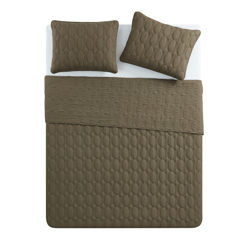 Ensemble de courtepointe en microfibre 3 pièces Circles, Olive
