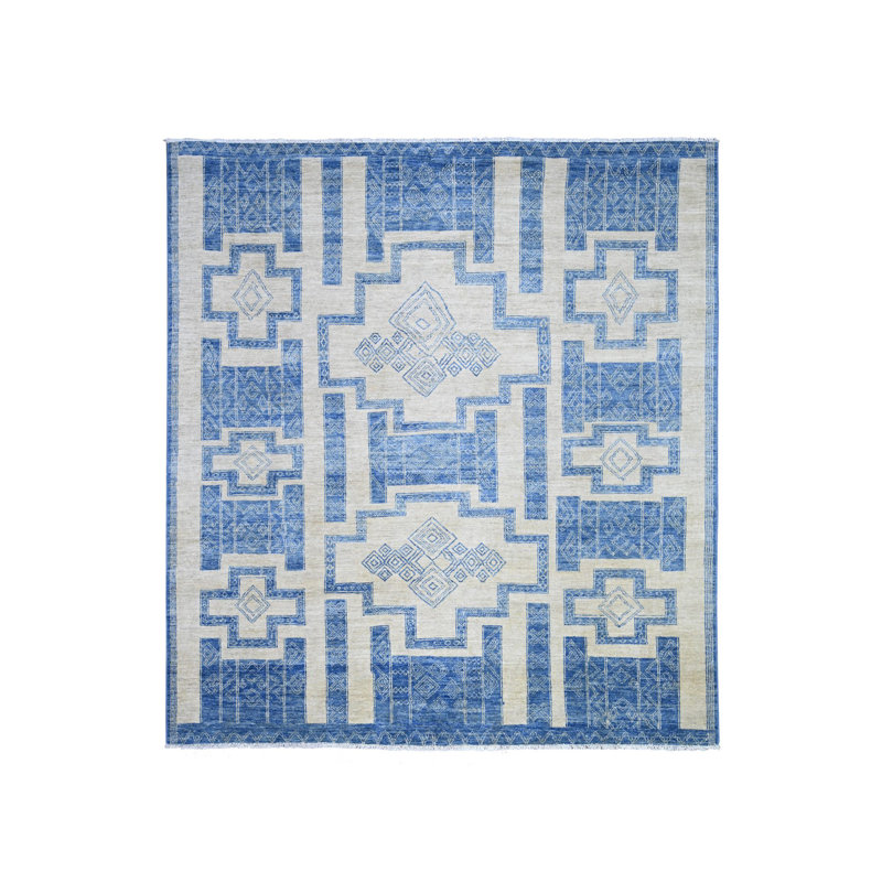 Tapis oriental bleu en laine noué à la main 8 po x 9 po Peshawar 7FEF20B0D11F4E39AA2871E544A64712
