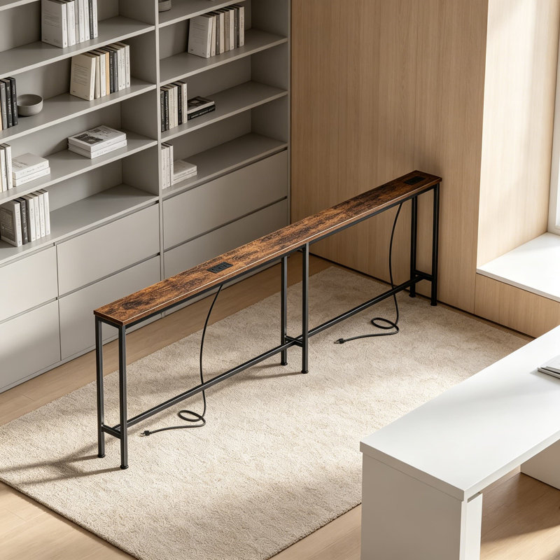 Sofa Table With Built-In Power Outlets And USB-C Ports, Narrow Console Table For Behind Couch, Long Entryway Hallway Table For Small Spaces, Rustic Brown Finish