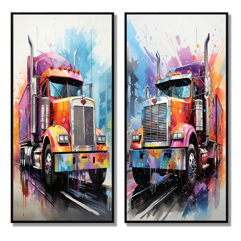 «Semi Truck Rebel Rumble», 2 pièces, H 40 po x l 40 po, Cadre noir