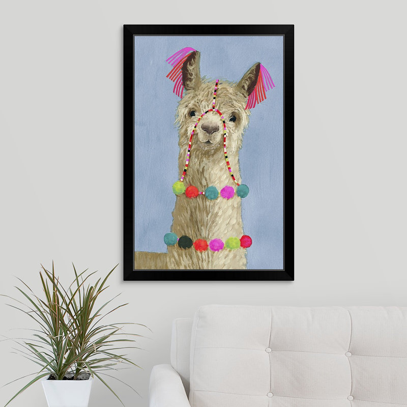 Novogratz « pom pom llama iii », reproduction d’art encadrée, H 33 po x l 23 po x P 1 po, Cadre noir