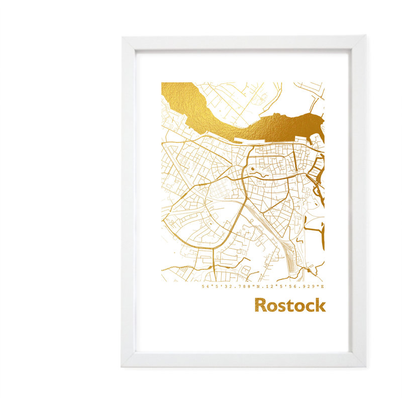 Rostock Map - Single Picture Frame Print, 42.5cm H x 32.5cm W x 3.5cm D