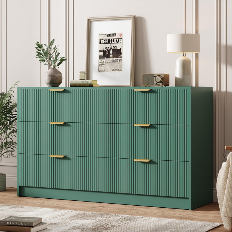 Commode 8 tiroirs pour chambre à coucher - Commode de table moderne à cannelures larges avec conception anti-basculement - Vert forêt