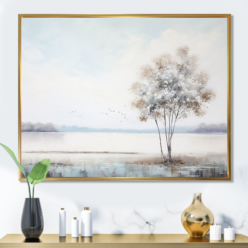Paysage moderne scandinave silencieux I, Cadre flottant doré, H 12 po x l 20 po x P 1 po
