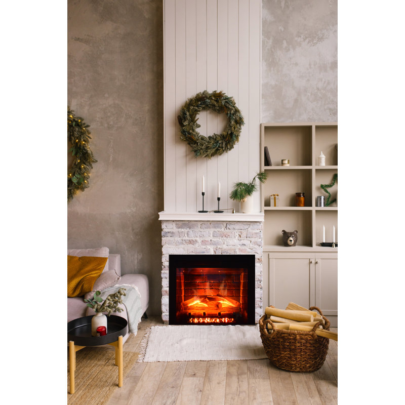 Édition classique 30? Foyer électrique encastrable compatible Wi-Fi, avec vitesses de flamme, luminosité et couleurs personnalisables. Complet avec bûche et brique, plus une garniture fixe incluse