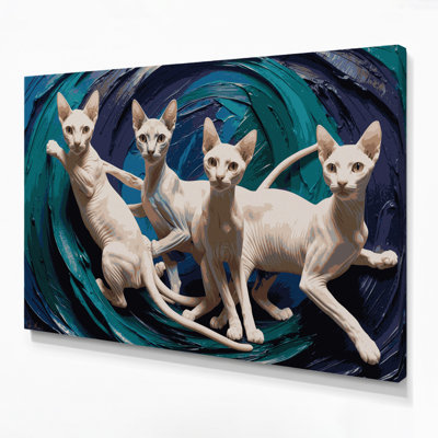 Cats Peterbald, art mural sur toile grise