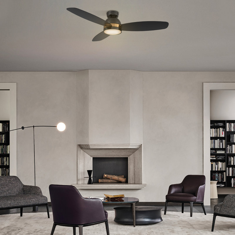 Ventilateur de plafond encastré intelligent avec lumière, télécommande, moteur à courant continu, Noir, noir, noir, noir, 48"