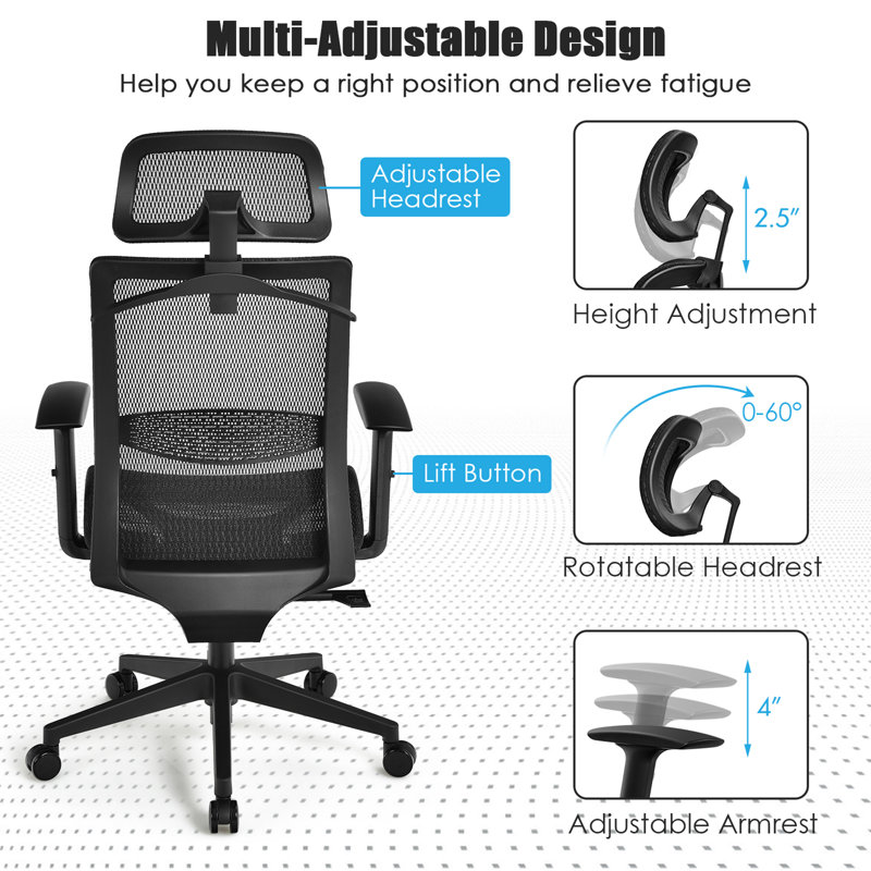 Chaise de travail ergonomique à haut dossier Adwik