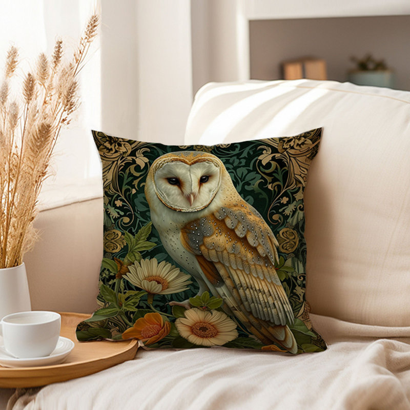 Animals William Morris Owl Pattern VIII Cottage Throw Pillow Cover, Square 18"