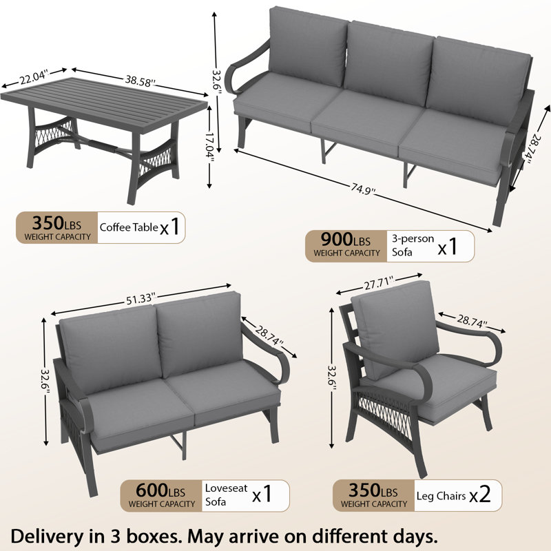 7 - Person Patio Conversation Sets With Cushions (Gray), Gray