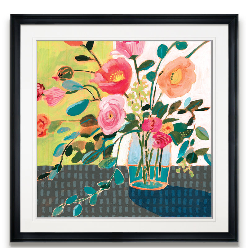 « excentrique bouquet ii », peinture, H 16 po x l 16 po x P 1,5 po, Cadre noir