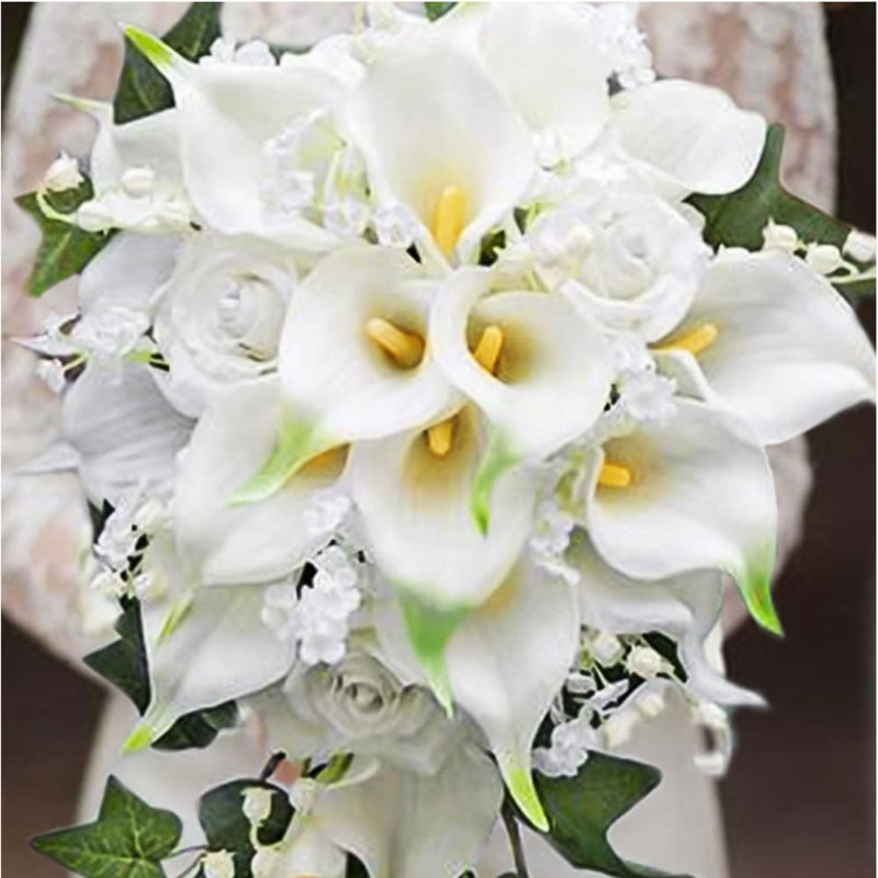 12 pièces de fleurs de lis de Calla artificielles jaunes et blanches