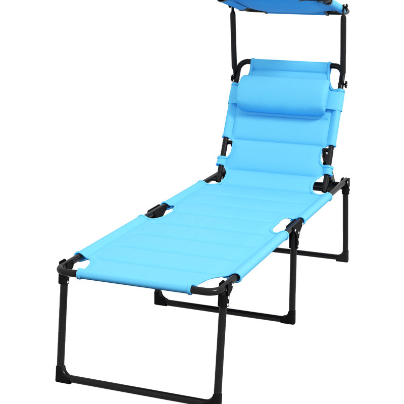 Chaise de bronzage de randonnée bleue avec coussin - Chaise longue pliante réglable pour profiter de la piscine