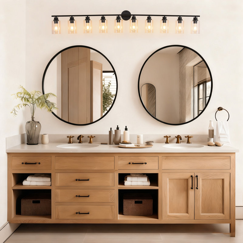 10-Light Bathroom Light Fixtures, Black Modern Vanity Lights Over Mirror With Clear Glass Shade, Bathroom Wall Lamp For Mirror Kitchen Hallway Cabinet Porch Reading Room