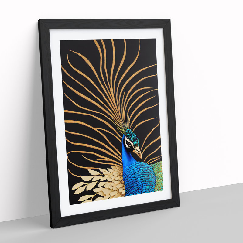 Striking Peacock Art No.4 - Framed Print, Black, 64cm H x 46cm W