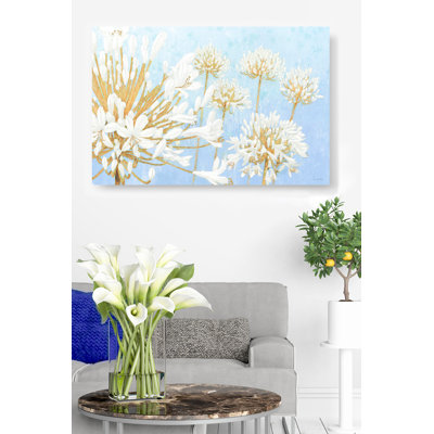 Alliums, Flowers, On Blue, Cyan, Teal, Gold, Gilded, White, Dandelions, Nature