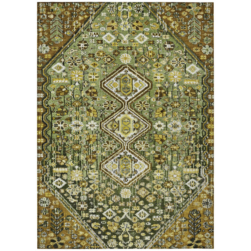 Tapis olive intérieur / extérieur lavable à la machine Xhevrie, Rectangle 9 pi x 12 pi
