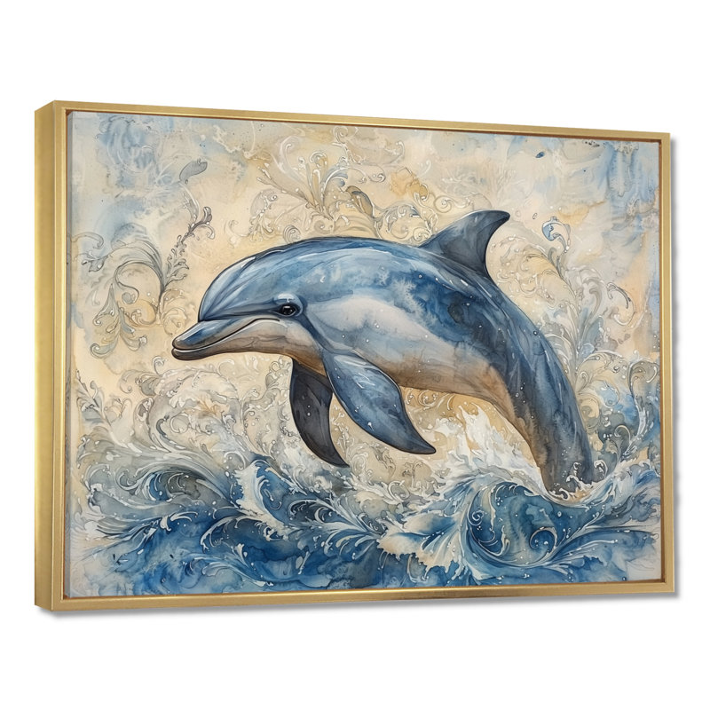 Dauphin majestueux, environnement océanique II, reproduction d'art mural dauphin, H 12 po x l 20 po, Doré