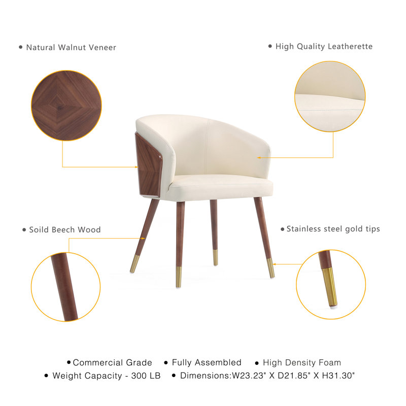 Linets Leatherette Side Chair Dining Chair, Walnut/Cream, 2