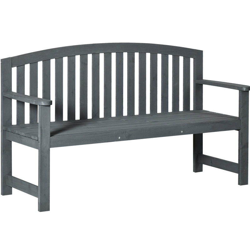 Banc d'extérieur en bois gris 142 cm (56 po) avec accoudoirs pour patio, véranda, bord de piscine, balcon - Gris