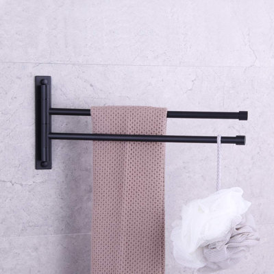 Stainless Steel Swing Arm Towel Bar Rack With 2 Rotating Arms For Bath