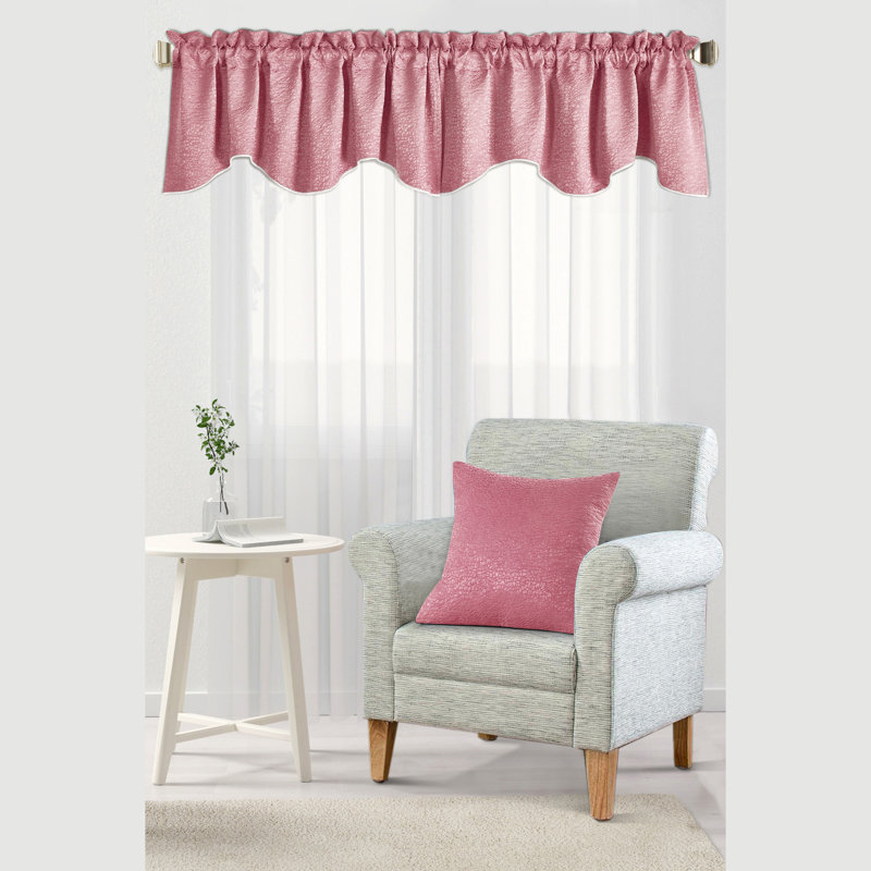 Angola Solid Colour Ruffled 56" Window Valance, Candy Pink